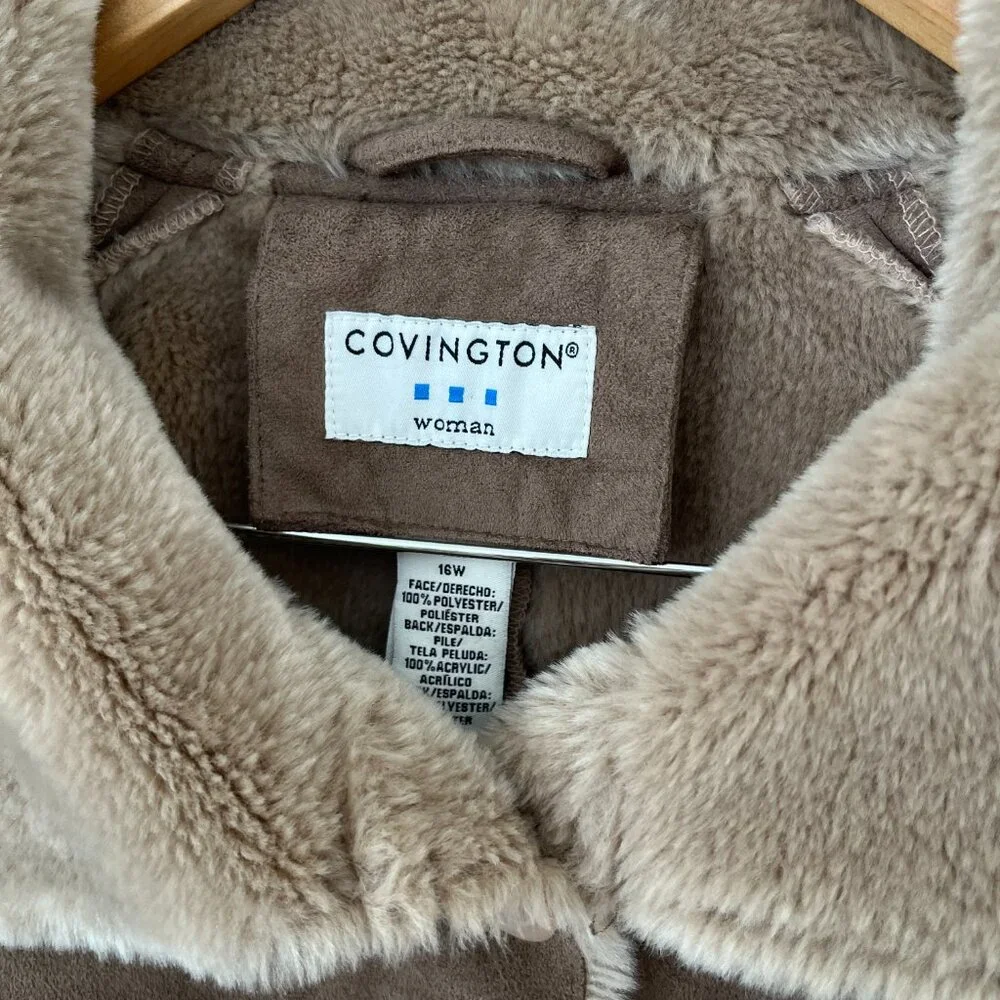 Covington Womens Faux Fur Collar Cuffs Lining Winter Coat Jacket Brown Size 16 - Picture 3 of 11